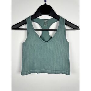 Dynamic Cropped Tank Top Women One Size Sage Green Nylon Ribbed V Neck Racerback